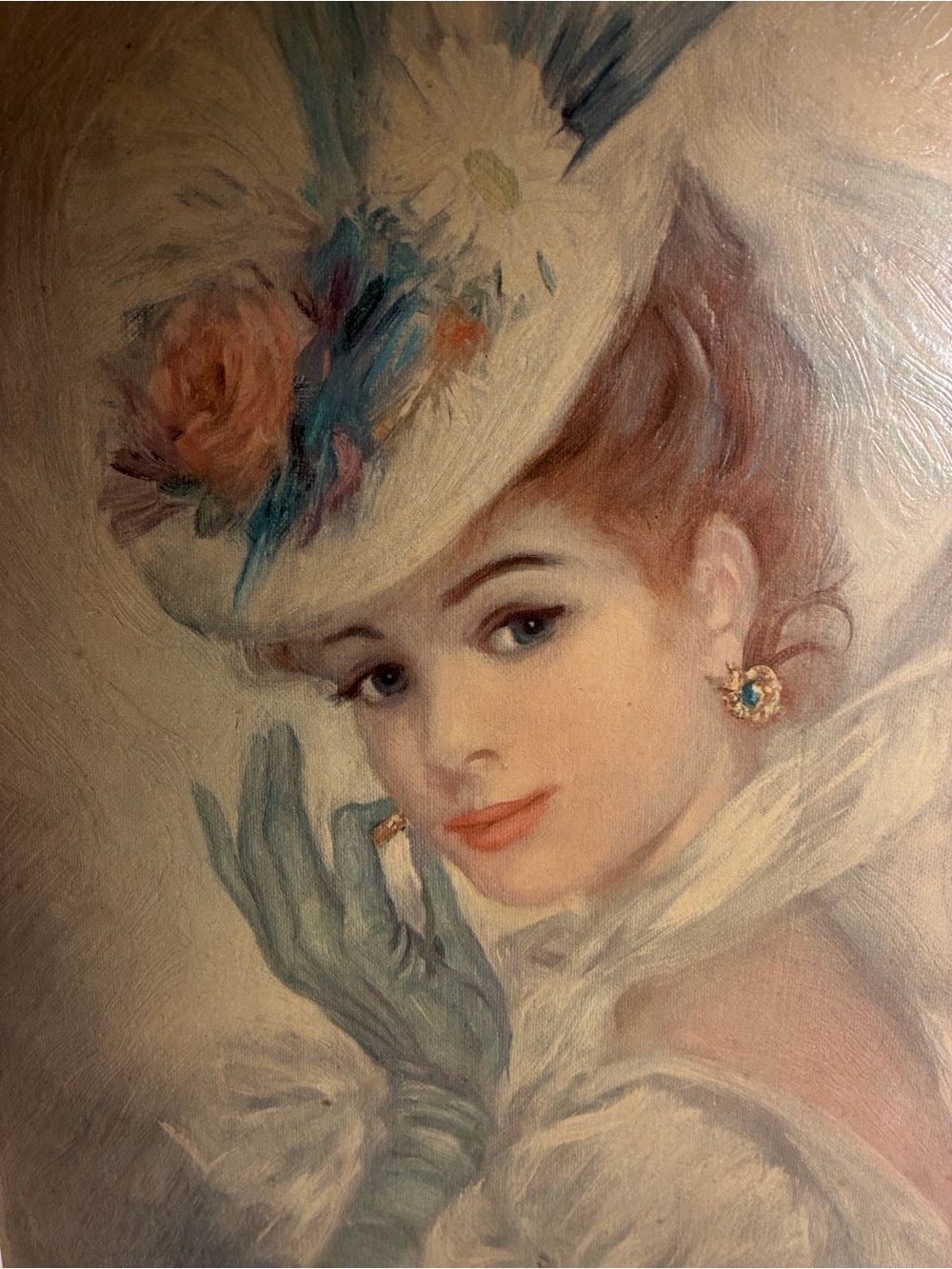 Victorian lady in hat, lithograph print framed